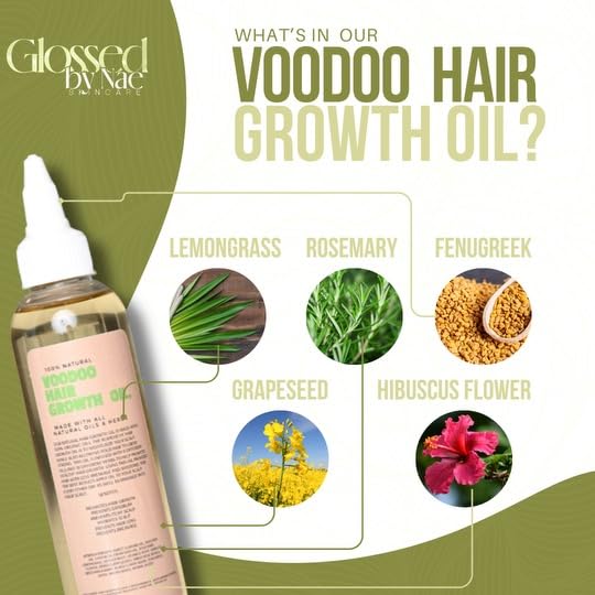 Voodoo Hair Growth Oil - Infused with Rosemary, Lemongrass, Grapeseed & Castor Oil for Hair Growth, Scalp Itchiness & Dry Scalp - 4 Fl Oz - All Hair Types
