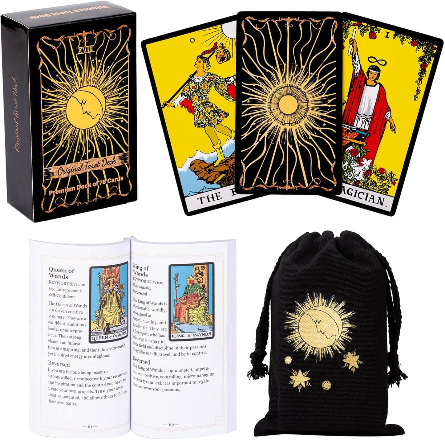Original Tarot Card Deck with Guidebook and Linen Bag - Classic Smith Artwork, Standard Tarot Deck for All Skill Levels