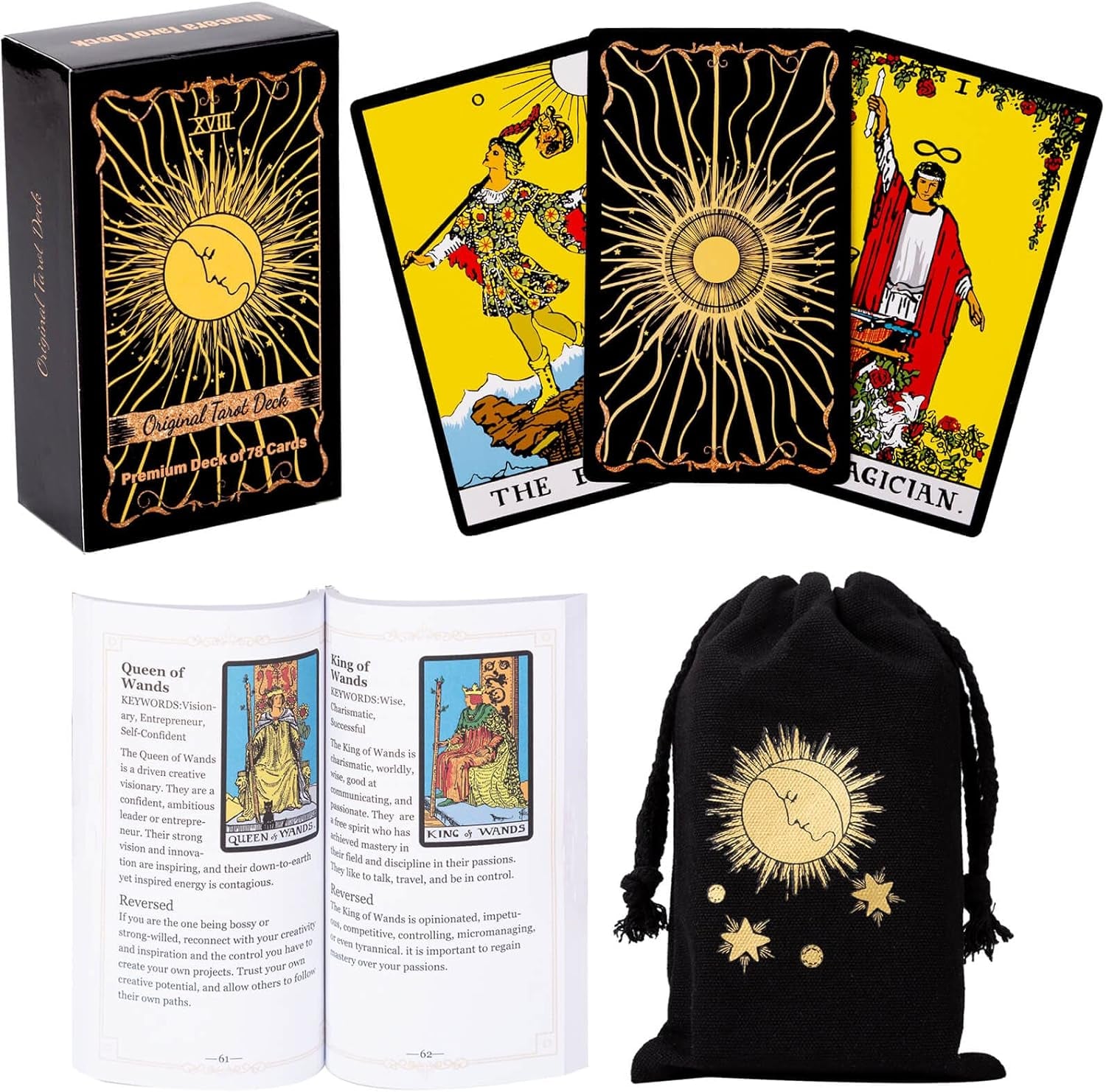Original Tarot Card Deck with Guidebook and Linen Bag - Classic Smith Artwork, Standard Tarot Deck for All Skill Levels