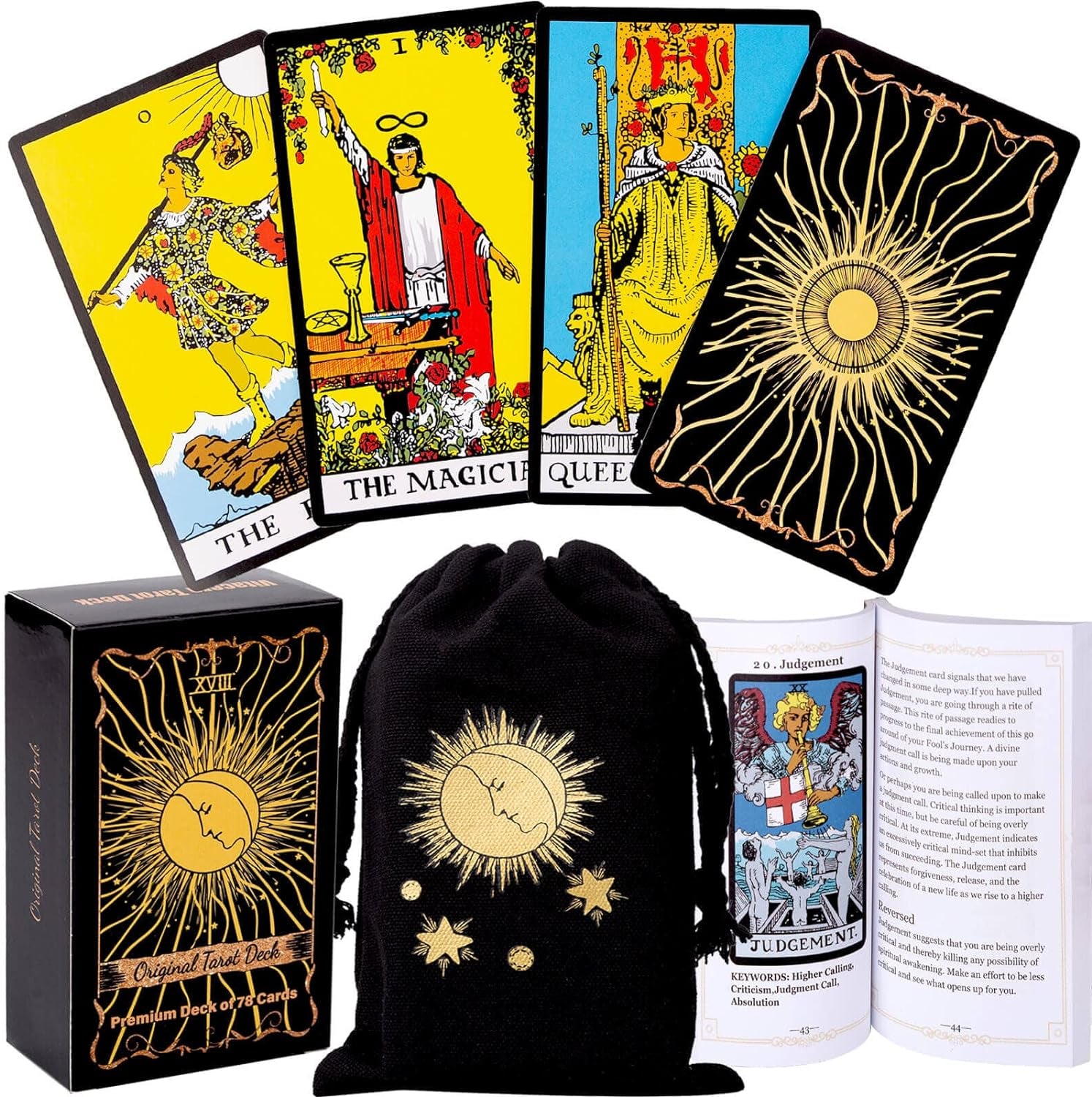 Original Tarot Card Deck with Guidebook and Linen Bag - Classic Smith Artwork, Standard Tarot Deck for All Skill Levels